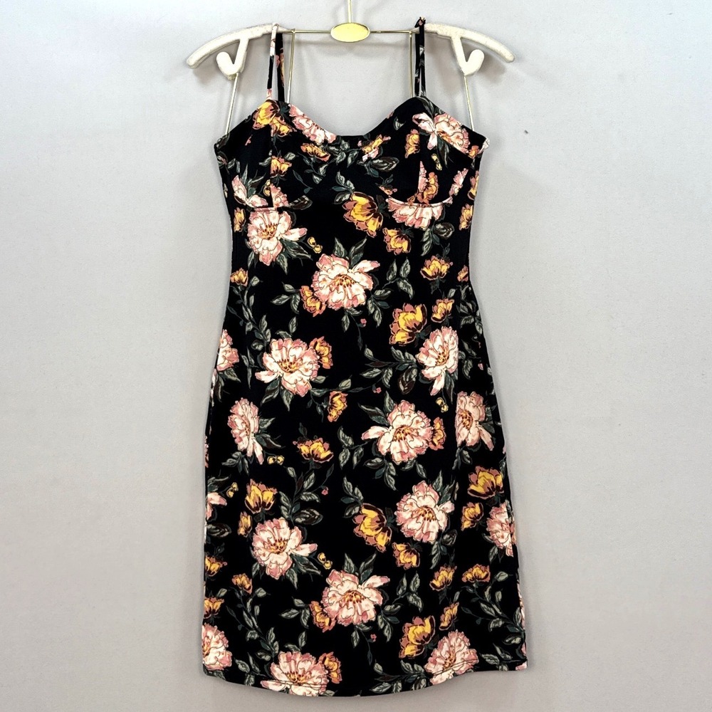 Ambiance Black Pink Floral Sweetheart Mini Dress Large 75294-1 Sleeveless